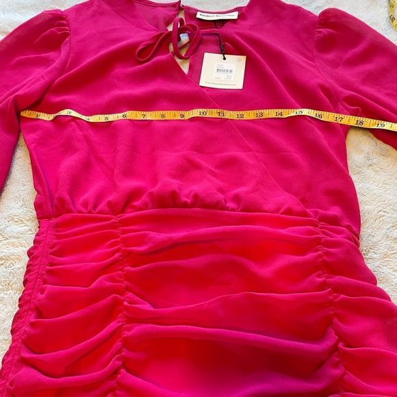 NWT Finders Keepers - Fuchsia Pink Pia Dress Rouched Long-Sleeve Minidress - M - Picture 8 of 13